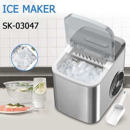 Countertop ice cube maker compact portable machine producing ice cubes quickly for home or office use